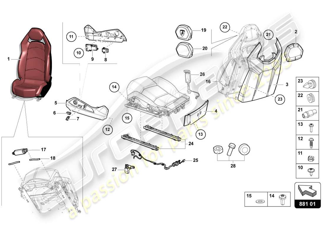 lamborghini 2014 (lp720-4 coupe 50) komfortsitz ersatzteildiagramm