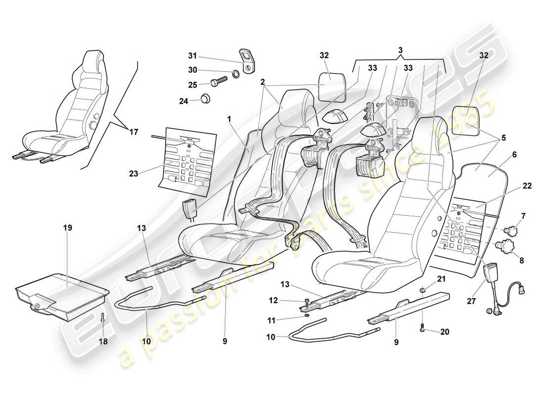 lamborghini murcielago coupe (2002) sitz, komplett ersatzteildiagramm
