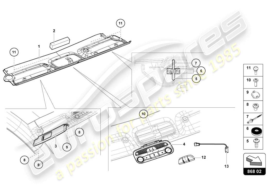 lamborghini 2014 (lp720-4 coupe 50) dachrahmenverkleidung - ersatzteildiagramm