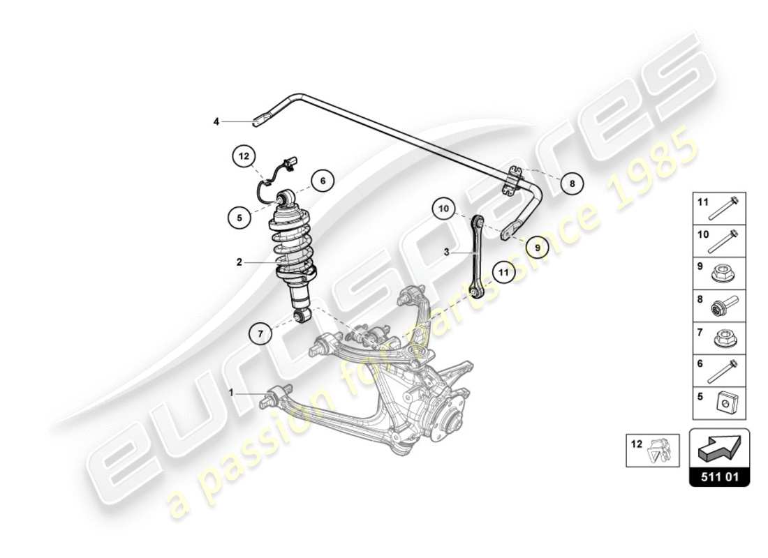 lamborghini lp600-4 zhong coupe (2015) stoßdämpfer hinten, ersatzteildiagramm