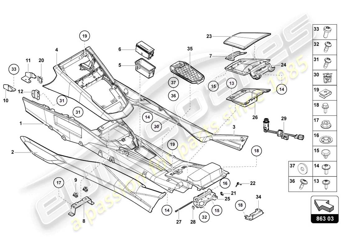 lamborghini lp720-4 coupe 50 (2014) tunnel-ersatzteildiagramm
