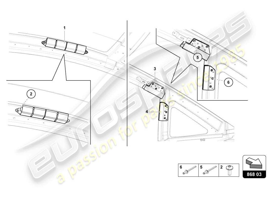 lamborghini 2014 (lp720-4 coupe 50) dachrahmenverkleidung - ersatzteildiagramm