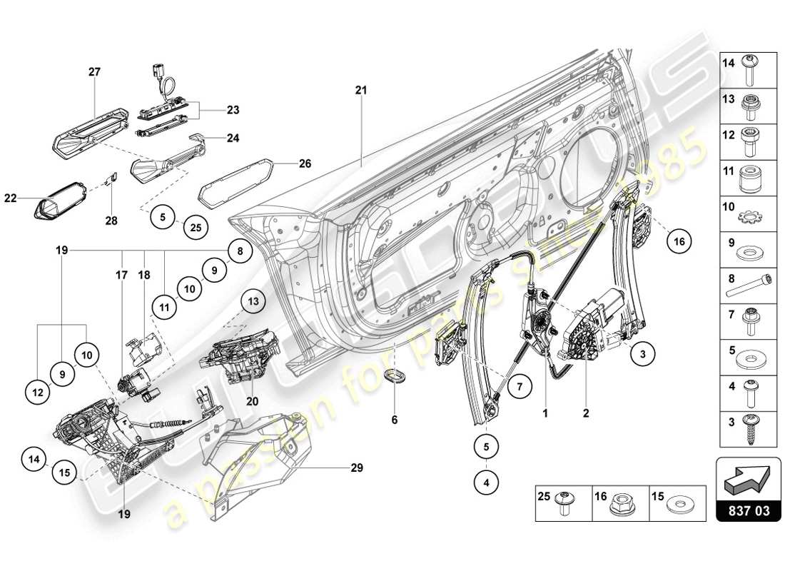 lamborghini 2014 (lp720-4 coupe 50) fahrer- und beifahrertür teilediagramm