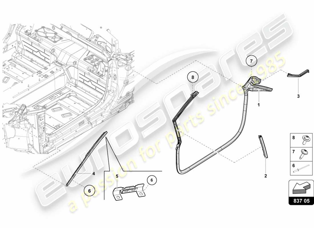 lamborghini performante spyder (2019) dichtungen vordertüren ersatzteildiagramm