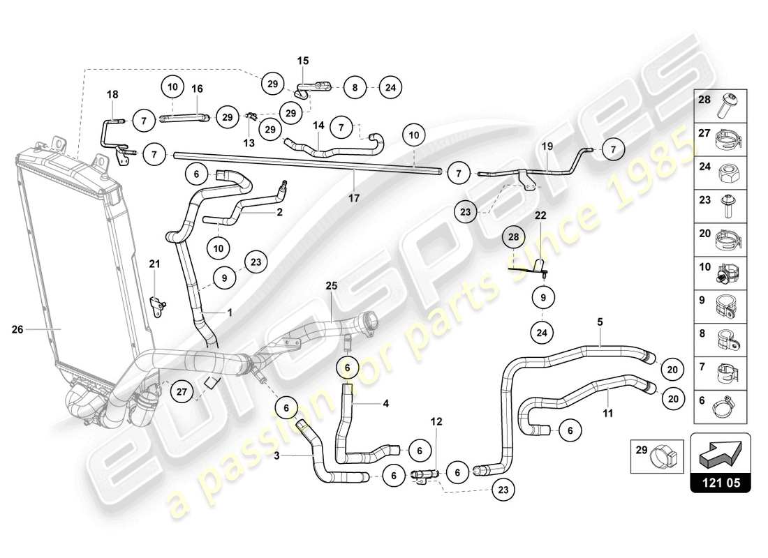 lamborghini lp740-4 s coupe (2019) teilediagramm des kühlsystems