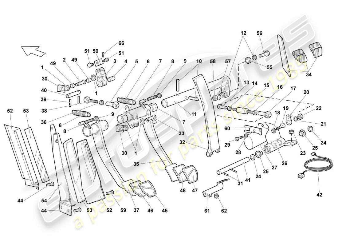 lamborghini murcielago coupe (2004) brems- und beschleunigungshebelmech. teilediagramm