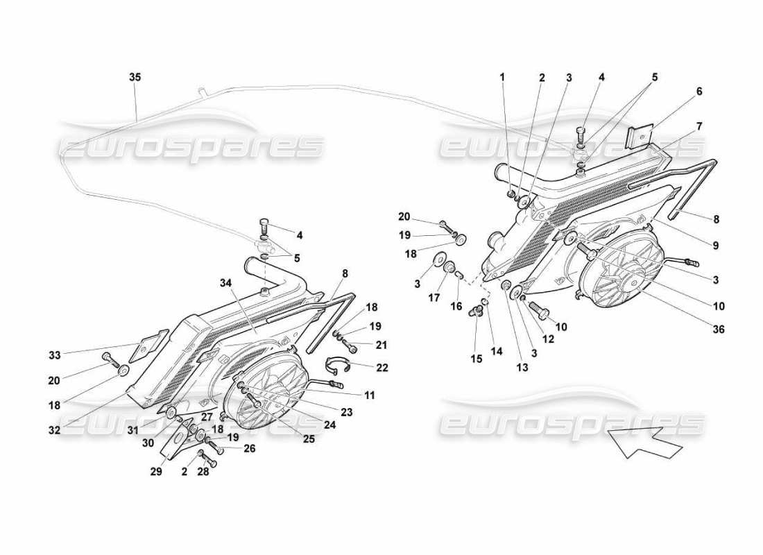 lamborghini murcielago lp670 teilediagramm des wasserkühlsystems