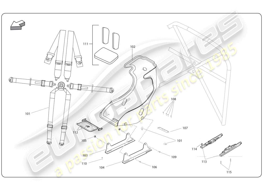 lamborghini super trofeo (2009-2014) sitz und sicherheit teilediagramm