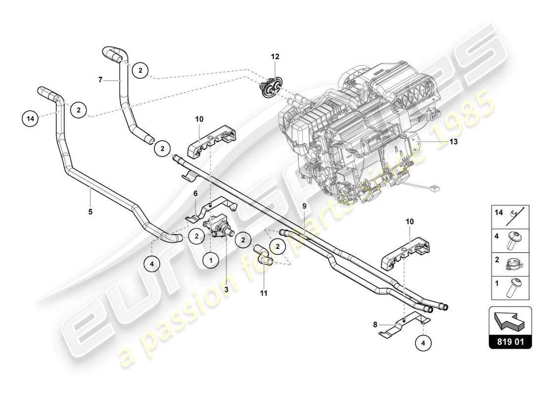 lamborghini lp740-4 s roadster (2018) heizung, klimaanlage ersatzteildiagramm