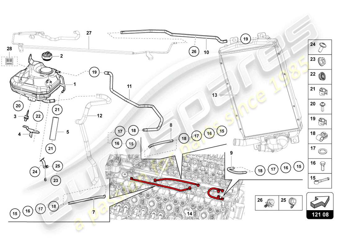 lamborghini lp740-4 s roadster (2019) flüssigkeitstank mit kühlmittelstandsanzeige ersatzteildiagramm