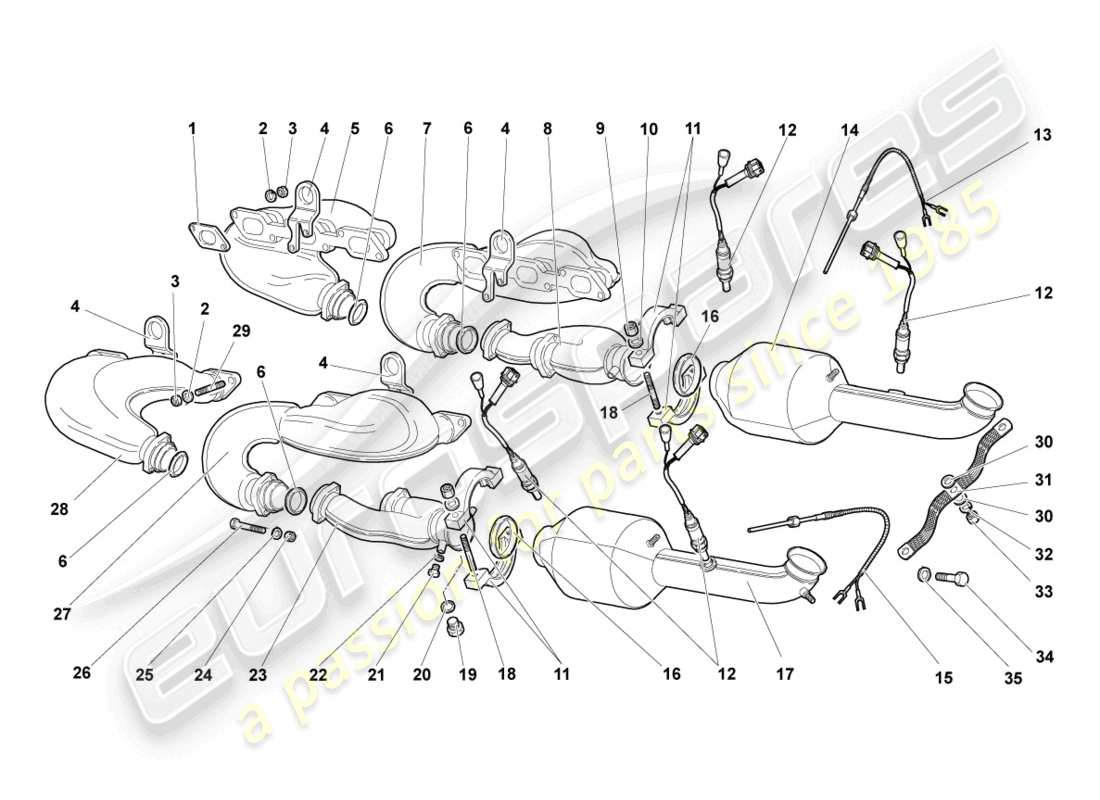 lamborghini murcielago coupe (2004) abgaskrümmer teilediagramm