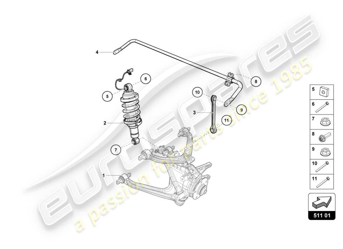 lamborghini evo coupe 2wd (2020) stoßdämpfer-ersatzteildiagramm