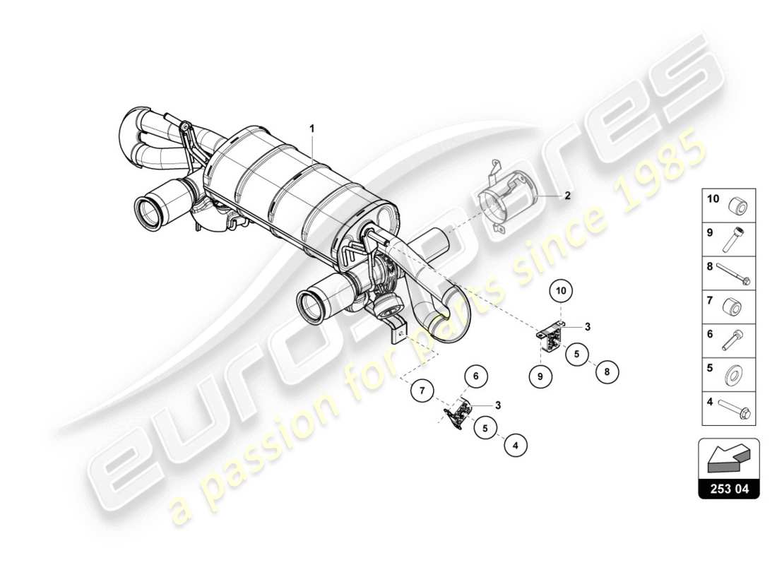 lamborghini evo coupe 2wd (2020) silencer-ersatzteildiagramm