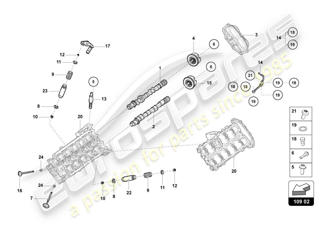 lamborghini performante spyder (2019) nockenwelle, ventile ersatzteildiagramm