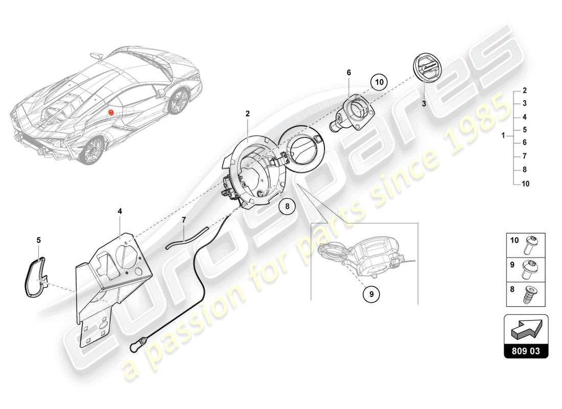 lamborghini sian (2020) kraftstoffeinfüllhals teilediagramm