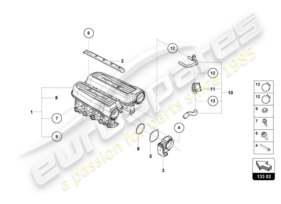 lamborghini performante coupe (2019) ansaugkrümmer teilediagramm