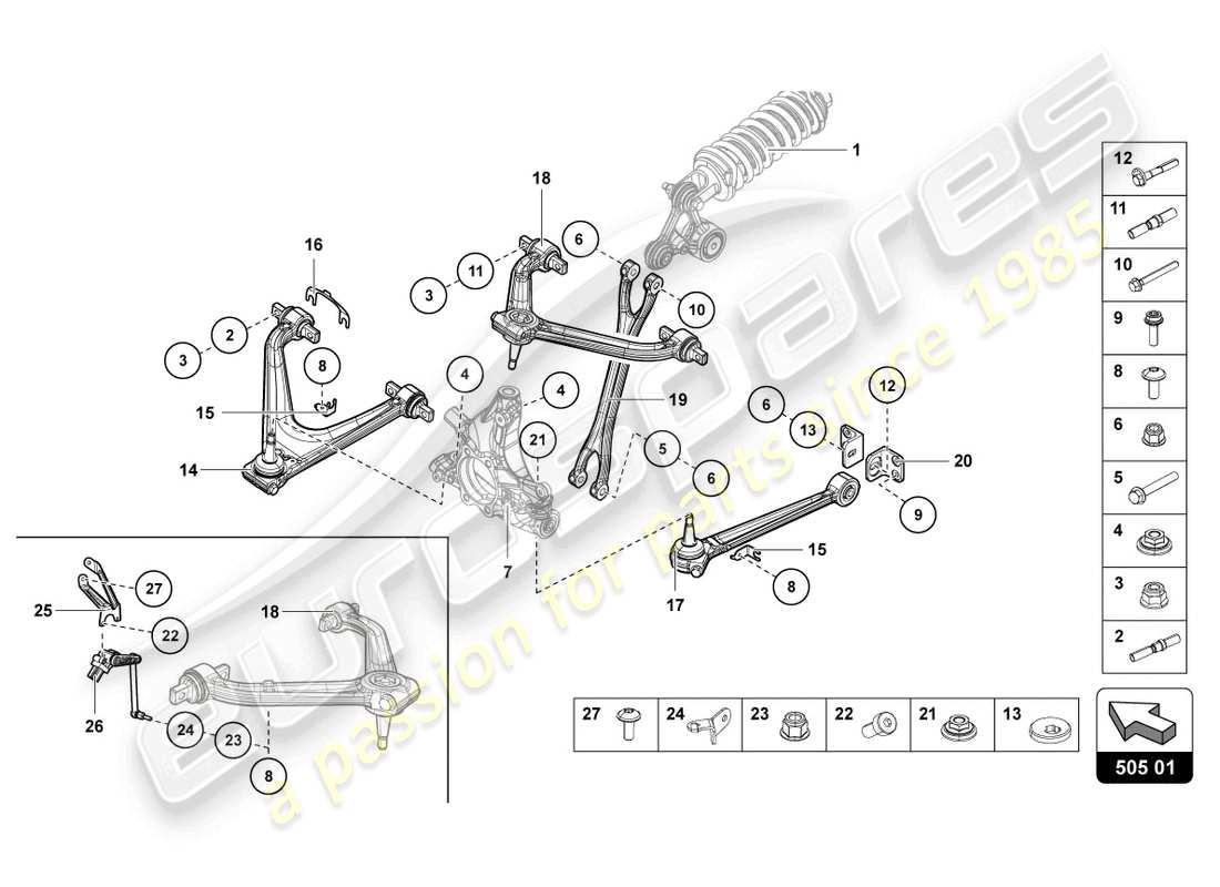 lamborghini lp750-4 sv roadster (2016) aufhängung hinten teilediagramm