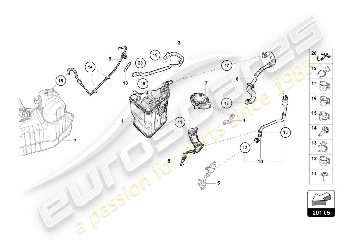 lamborghini lp580-2 coupe (2019) aktivkohlebehälter teilediagramm