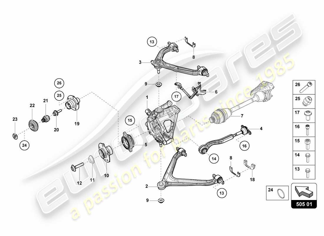 lamborghini performante spyder (2019) hinterachse hinten teilediagramm