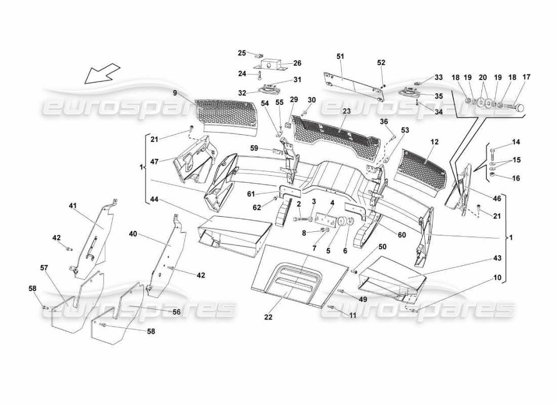 lamborghini murcielago lp670 teilediagramm für hintere stoßstangen