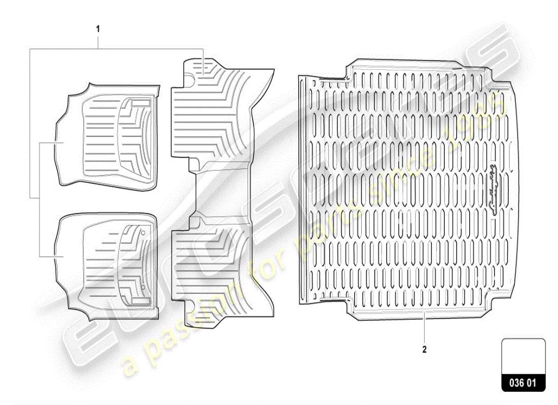 lamborghini urus (accessories) 1 set bodenbelag (teppich) teilediagramm