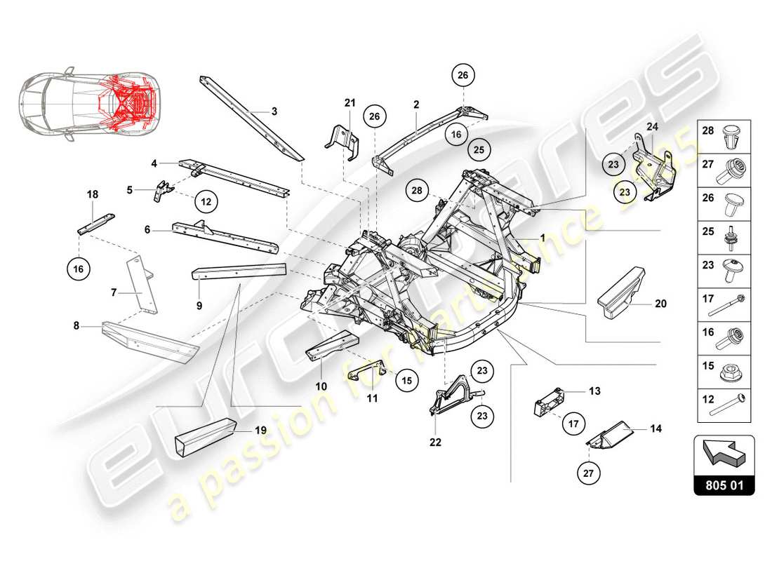 lamborghini evo spyder (2020) fahrgestell-teilediagramm