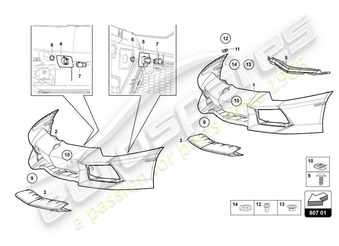 lamborghini lp700-4 coupe (2012) stoßstange, komplett ersatzteildiagramm