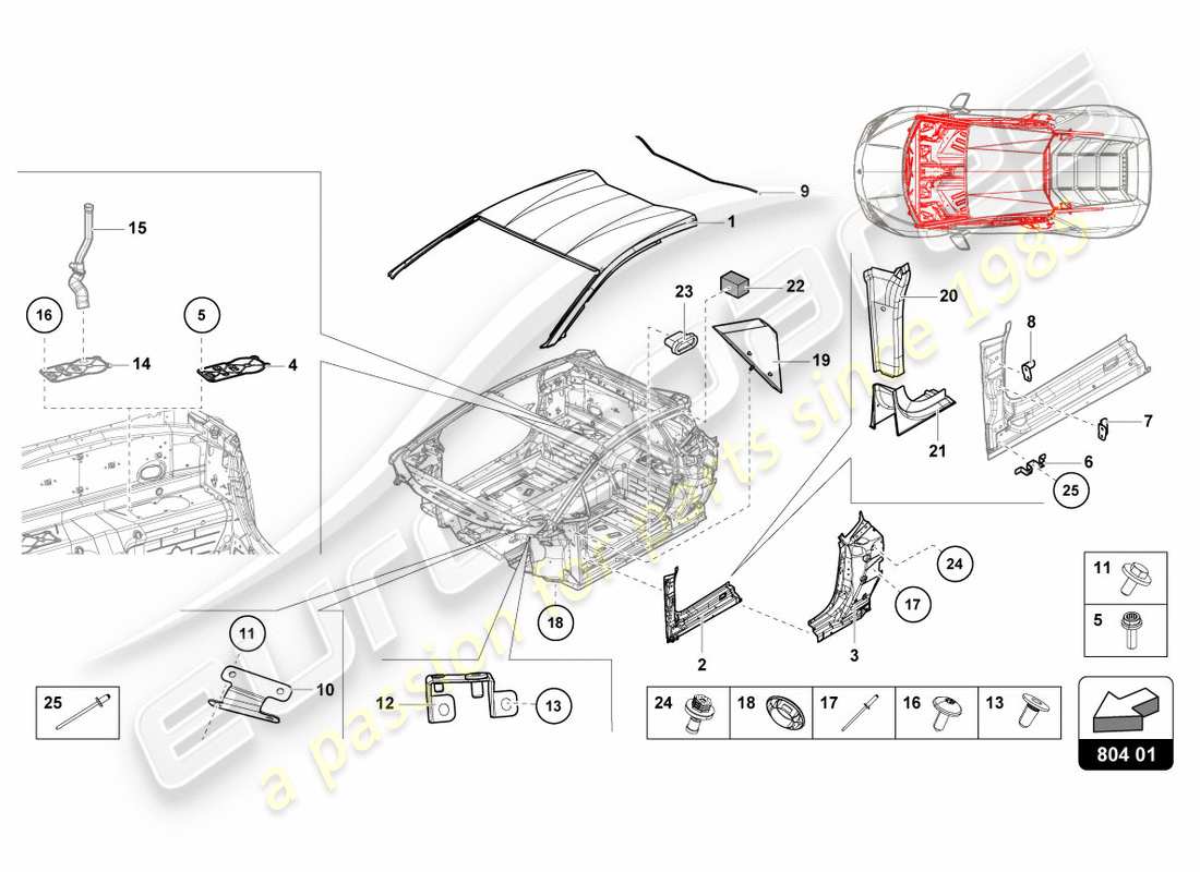 lamborghini performante coupe (2018) dach teilediagramm