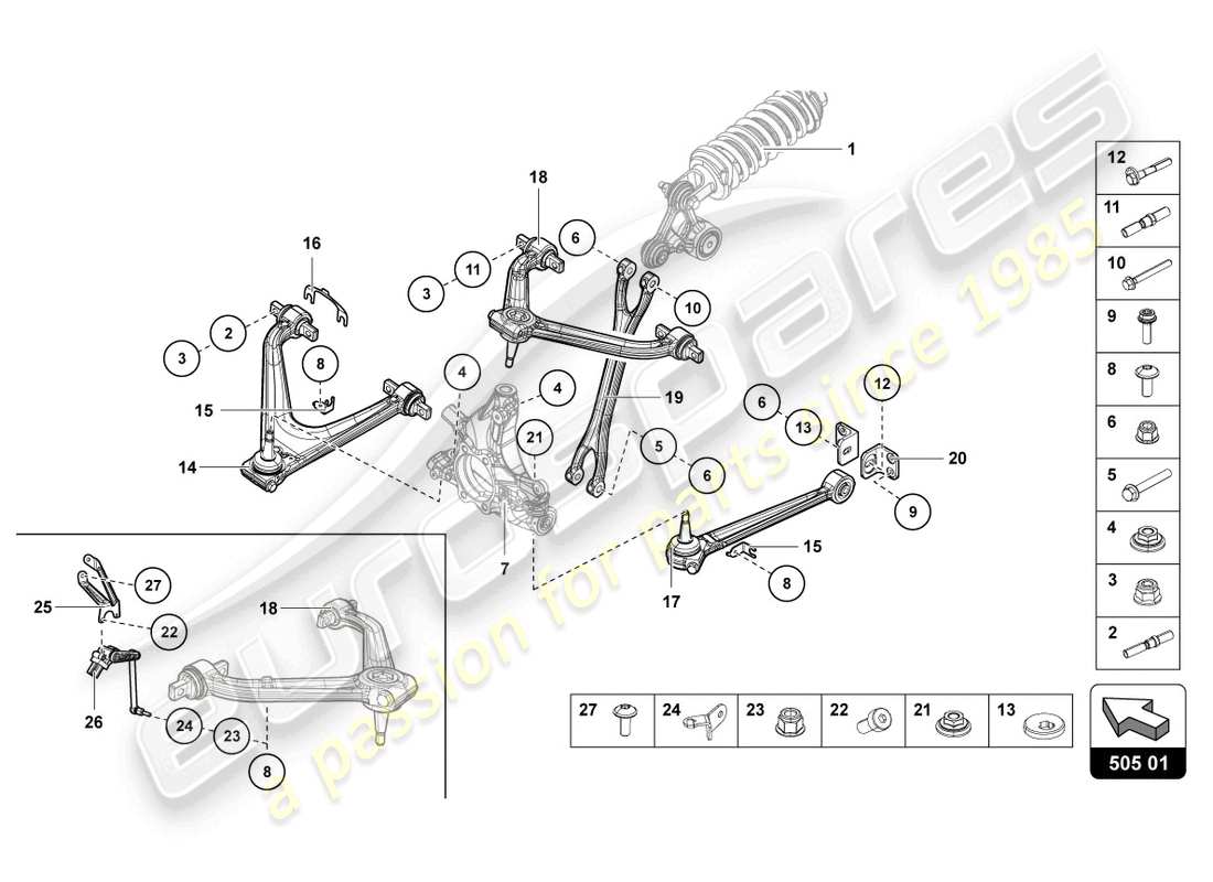 lamborghini lp750-4 sv coupe (2016) aufhängung hinten teilediagramm