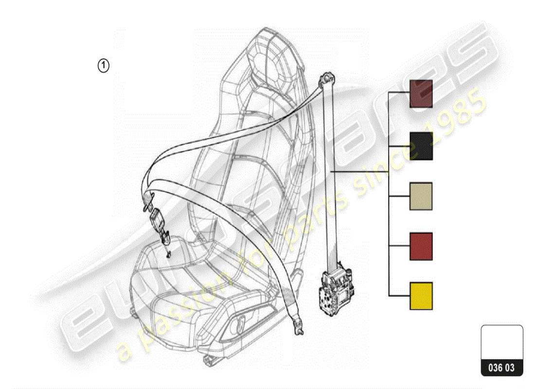 lamborghini huracan lp610-4 avio (accessories) 1 set: dreipunkt-sicherheitsgurt mit aufrollautomatik und druckknopfschloss teilediagramm