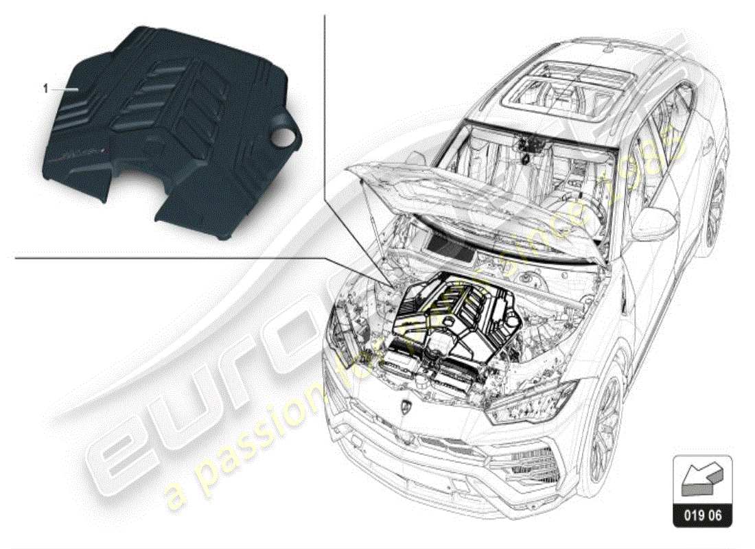 lamborghini urus (accessories) motorabdeckung ersatzteildiagramm