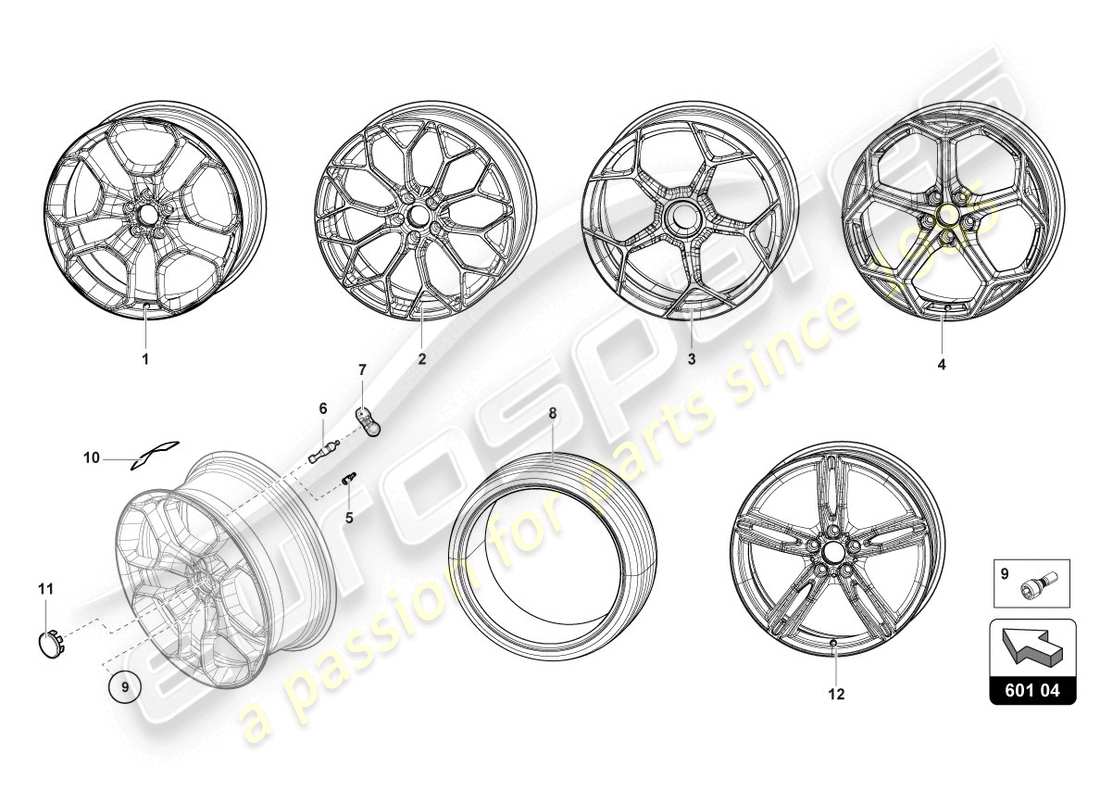 lamborghini evo spyder 2wd (2020) räder/reifen ersatzteildiagramm