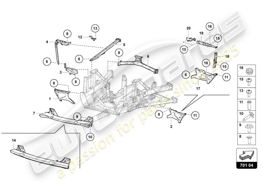 lamborghini lp700-4 coupe (2012) zierrahmen hinterteil ersatzteildiagramm