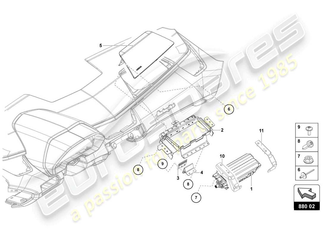 lamborghini lp740-4 s roadster (2018) airbag-einheit ersatzteildiagramm