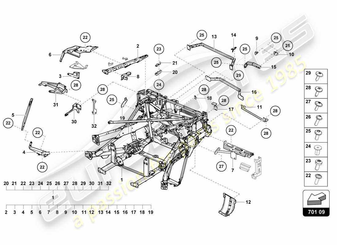 lamborghini centenario coupe (2017) zierrahmen hinterteil ersatzteildiagramm