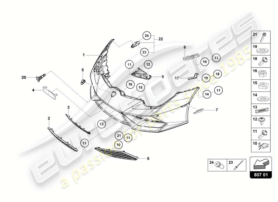 lamborghini 2018 (lp610-4 spyder) stoßstange, komplett vorn, ersatzteildiagramm