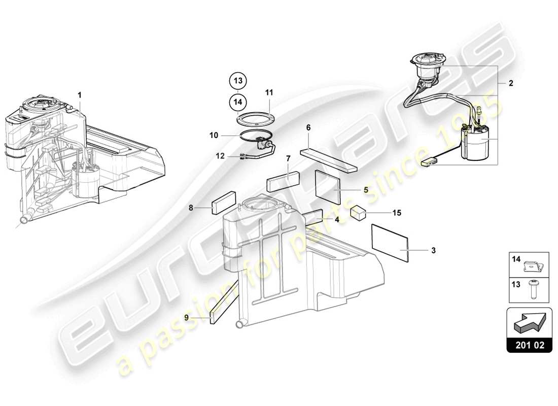 lamborghini 2014 (lp720-4 coupe 50) kraftstofftank teilediagramm