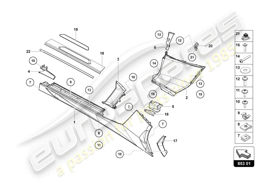 lamborghini lp700-4 coupe (2016) unteres äußeres seitenteil für radkasten ersatzteildiagramm