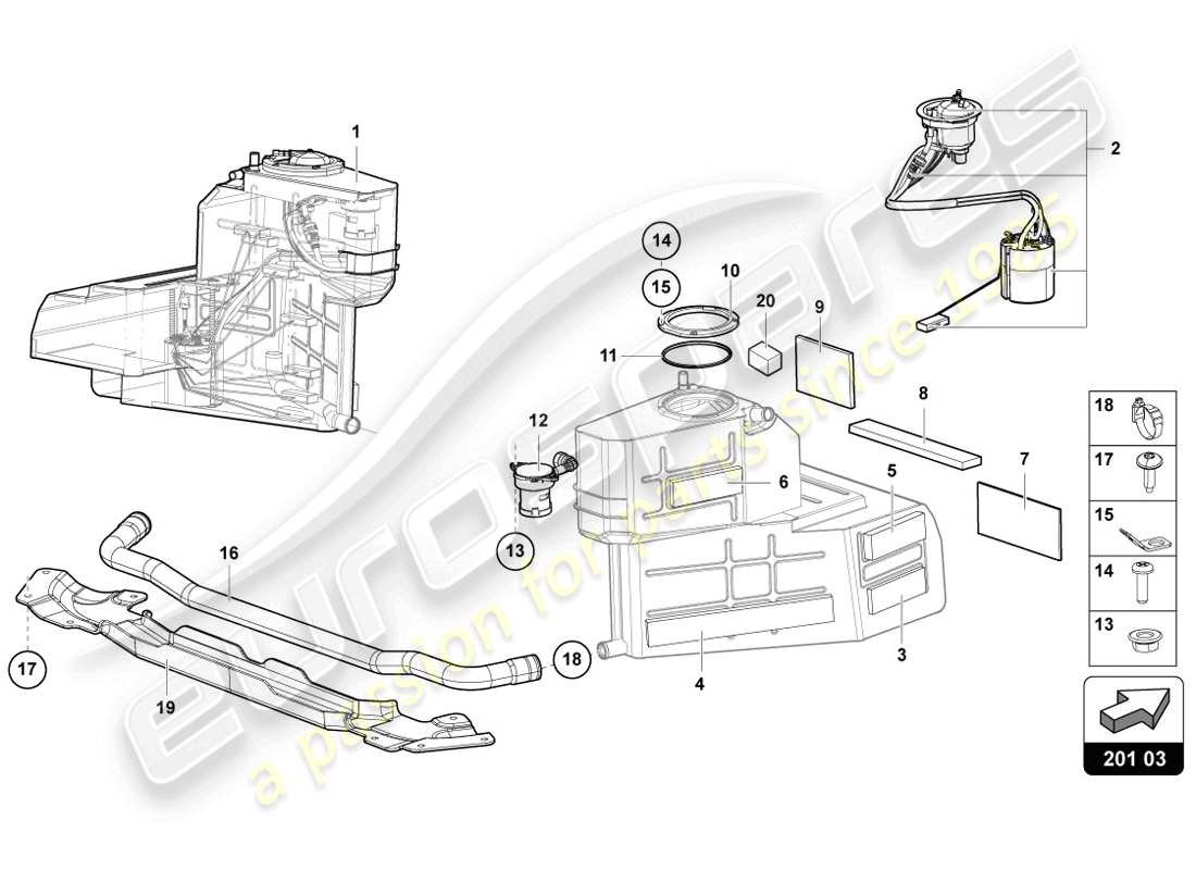 lamborghini 2014 (lp720-4 coupe 50) kraftstofftank teilediagramm