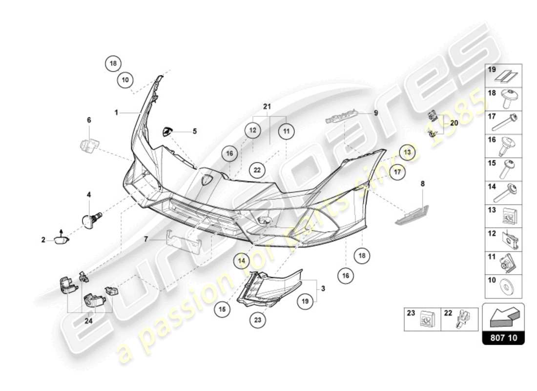 lamborghini evo spyder (2020) stoßstange vorne, ersatzteildiagramm