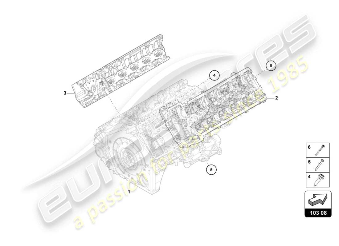 lamborghini evo spyder (2020) kompletter zylinderkopf (ohne nockenwelle und ohne glühkerze) ersatzteildiagramm