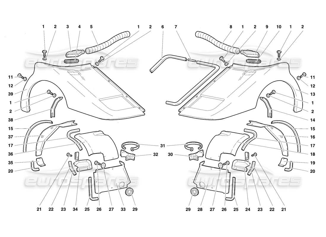 lamborghini diablo se30 (1995) teilediagramm für vordere karosserieelemente