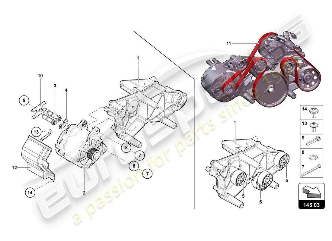 lamborghini 2016 (lp700-4 coupe) lichtmaschine und einzelteile teilediagramm