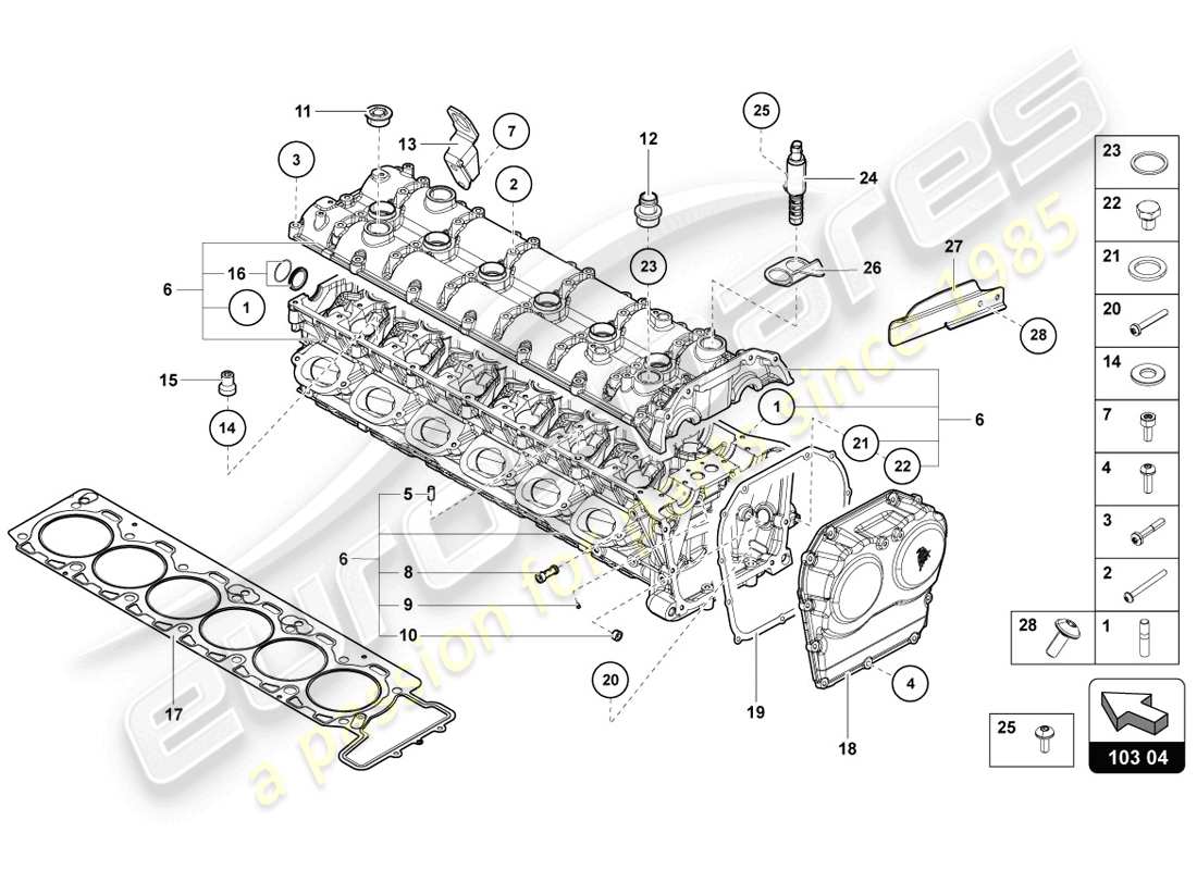lamborghini lp720-4 coupe 50 (2014) zylinderkopf mit bolzen und zentrierhülsen ersatzteildiagramm