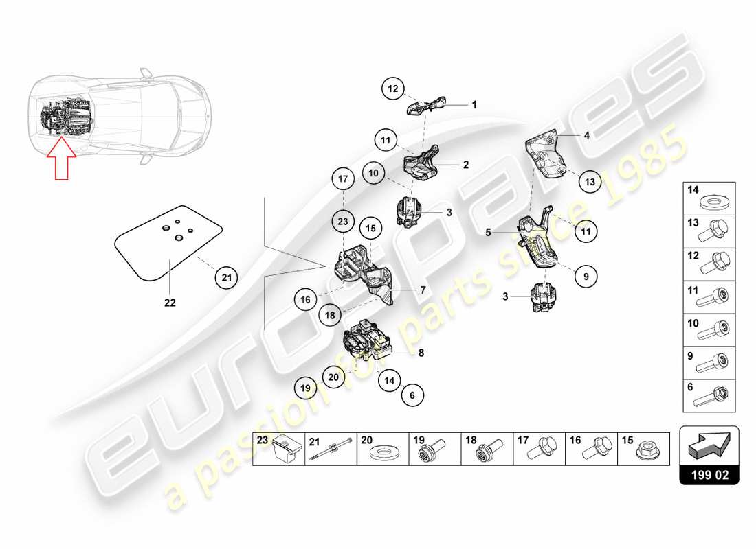 lamborghini performante coupe (2019) befestigung von motorteilen teilediagramm