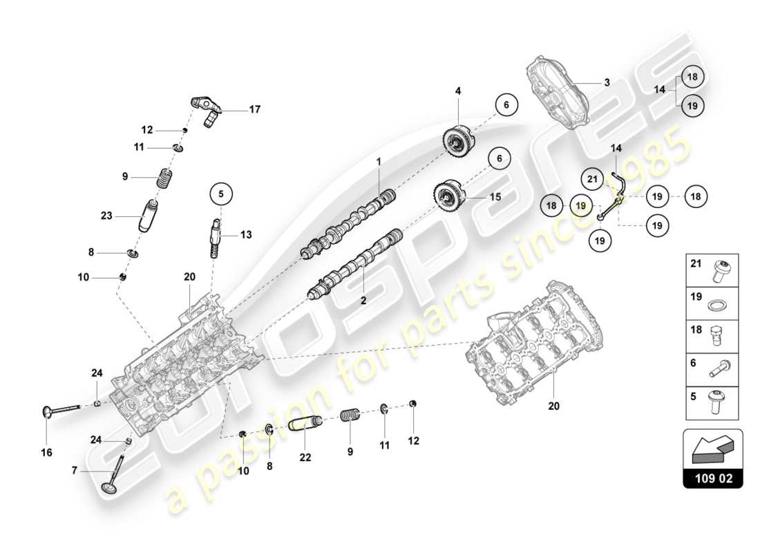 lamborghini performante spyder (2018) nockenwelle, ventile ersatzteildiagramm