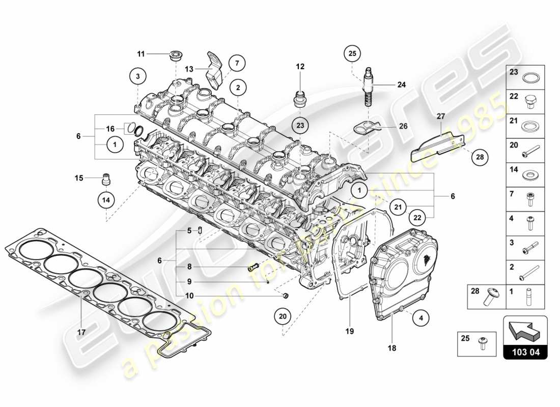 lamborghini lp700-4 coupe (2012) zylinderkopf mit bolzen und zentrierhülsen ersatzteildiagramm