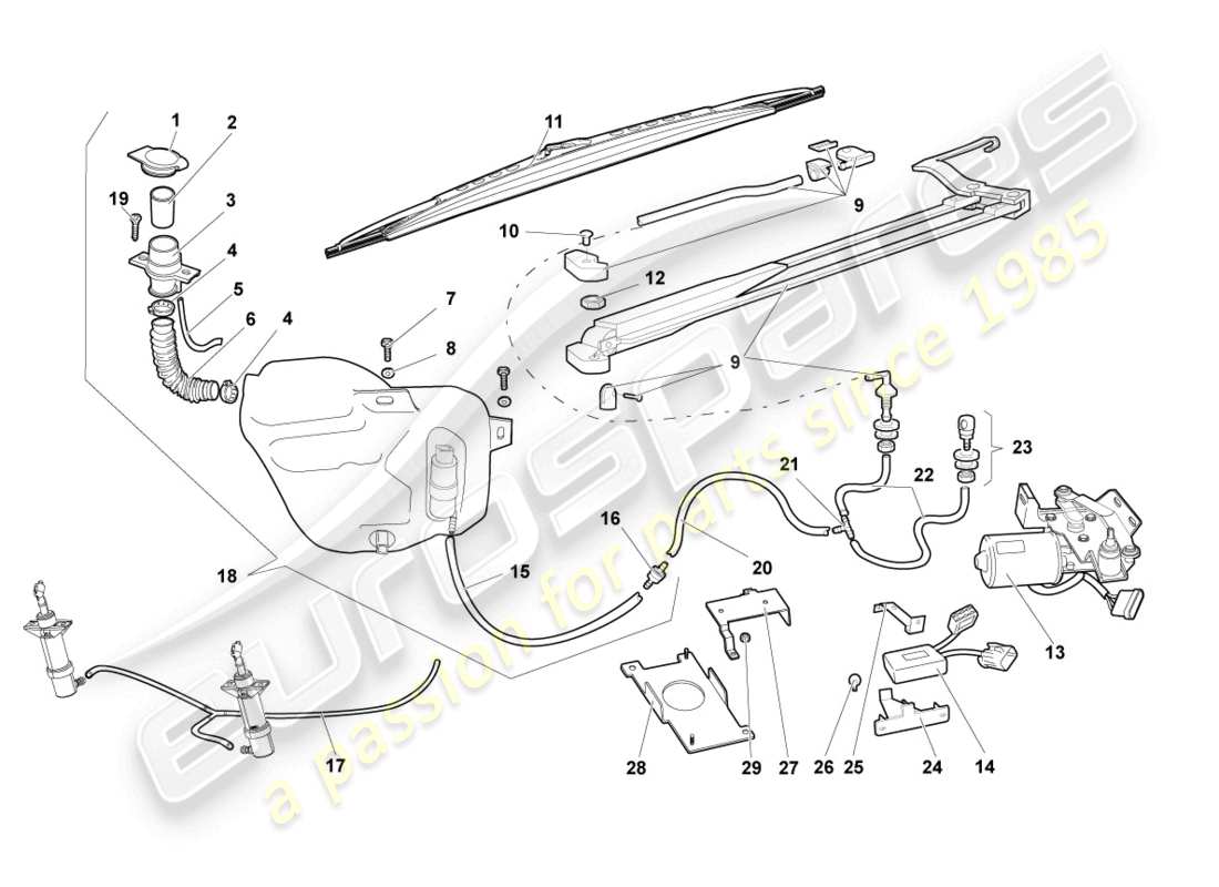 lamborghini murcielago roadster (2005) scheibenwischer-ersatzteildiagramm