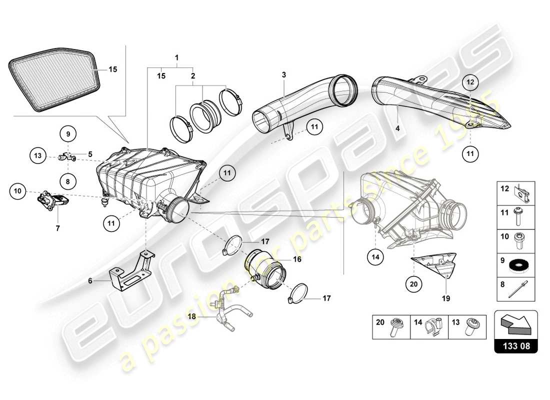 lamborghini evo coupe 2wd (2020) luftfiltergehäuse teilediagramm