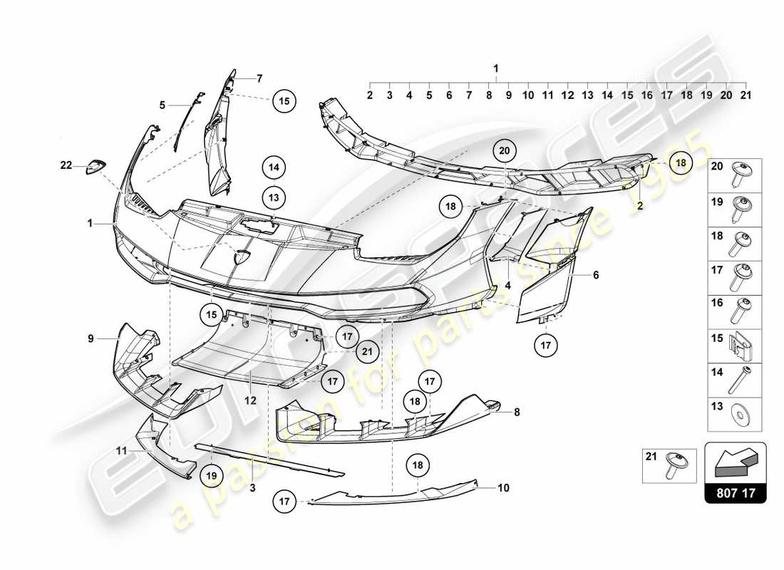 lamborghini centenario roadster (2017) stoßstange, komplett vorn, ersatzteildiagramm